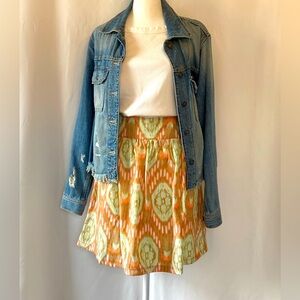 Womens Bohemian Abstract Print Coastal Cowgirl Flared Pull On Lined Mini Skirt L